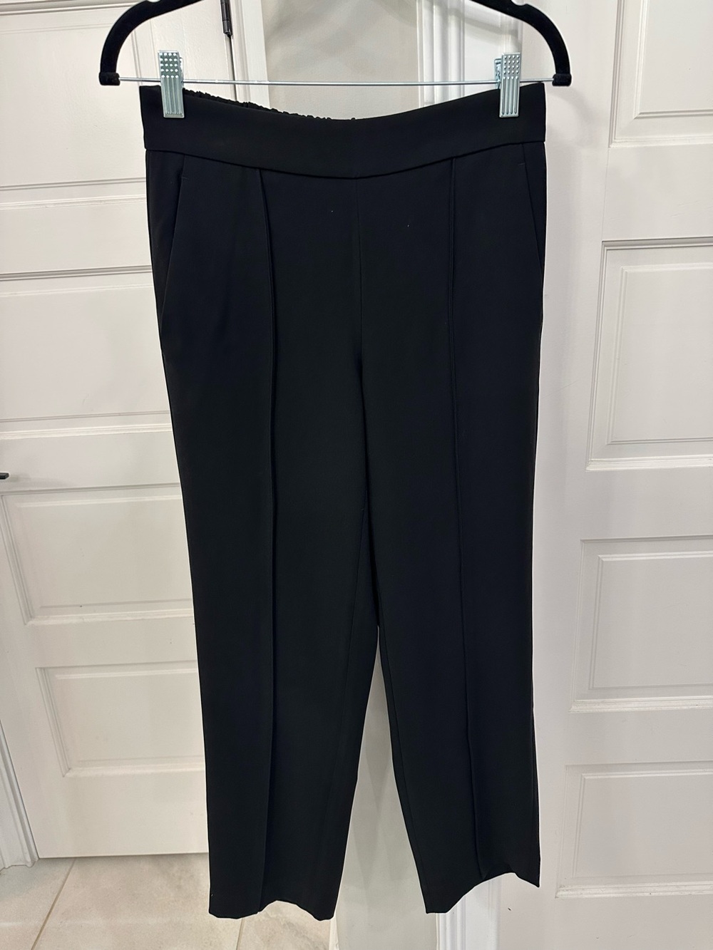 Vince Womens XS Black Tapered Pants Front Seam Ankle Trouser Elastic Waist EUC